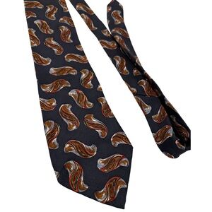 Mark Alexander 100% Silk Necktie, Navy Paisley Abstract Print 90s Y2K Retro